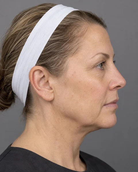 Illustrative image — Softened contours along the jawline and hairline, view 1